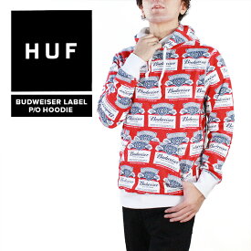 [残りわずか/Mサイズのみ]ハフ × バドワイザー パーカー HUF BUDWEISER LABEL P/O HOODIE FL00084 プルオーバー フーディー ハフ スケート スケーター SB スケートボード 総柄 ビール メンズ 男性