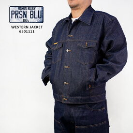 レビューでクーポン★プリズンブルース デニムジャケット PRISON BLUES WESTERN JACKET 6501111 Rigid Blue ウエスタンジャケット Gジャン トラッカージャケット リジッドブルー アメリカ製 作業着 デニム ワーク メンズ 大きいサイズ