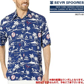 レインスプーナー × ニューヨークヤンキース アロハシャツ Reyn Spooner NEW YORK YANKEES VINTAGE RAYON CLASSIC FIT BUTTON FRONT Navy シャツ 開襟シャツ 野球 メジャーリーグ 半袖 メンズ 男性