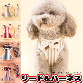 犬 猫 ハーネス リード付 ペット 服 リボン ストライプ 胴輪 キャット ドッグ メッシュ h0135
