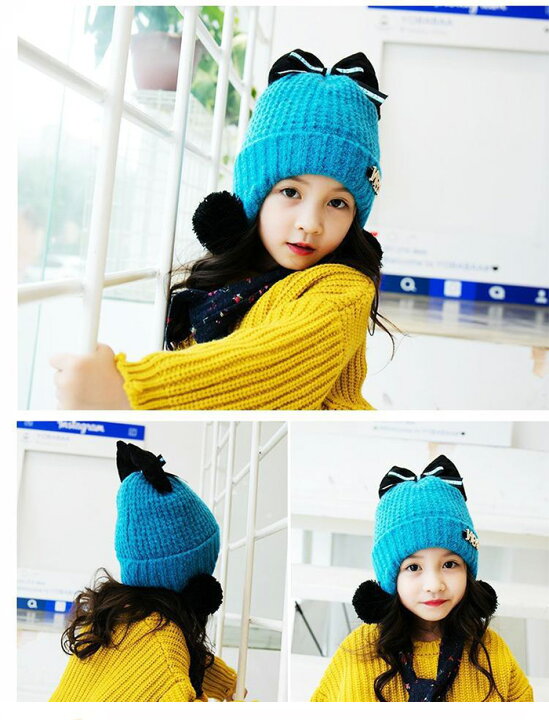 楽天市場 子供 ニット帽 リボンが光る キッズ 女子 おしゃれ ボンボン付 帽子 防寒 女の子 かわいい H0316 セブンブリッジ