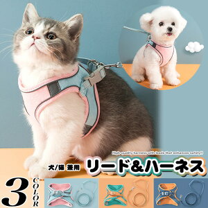 犬 猫 ハーネス リード付 カラフル ツートン ウェアハーネス ペット 服 胴輪 キャット ドッグ h0362