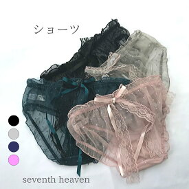 ショーツ 送料無料 シースルー スケスケ パンティ レース サテンリボン フリル Mサイズ Lサイズ XLサイズ ブルーグリーン ブラック グレー スモーキーピンク 大きいサイズ ぽっちゃり ゆったり 上品 おしゃれ セクシー ランジェリー 女性 レディース インナー 下着 TS372