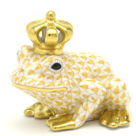 ヘレンドVHJ ビューヘレンド 黄色の鱗模様 15817 透かし彫りの王冠を戴く蛙の王様 金彩仕上げ 動物置物 飾り物 オーナメントHEREND ハンガリー 陶磁器