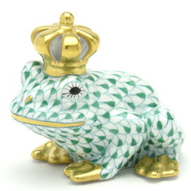 ヘレンドVHV ビューヘレンド 緑色の鱗模様 15817 透かし彫りの王冠を戴く蛙の王様 金彩仕上げ 動物置物 飾り物 オーナメントHEREND ハンガリー 陶磁器