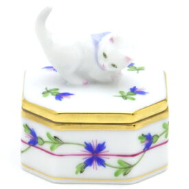ヘレンドPBG(小さな矢車菊の花飾り)(06105)ファンシーボックス(猫飾り)小物入れオブジェ 磁器置物HEREND ハンガリー