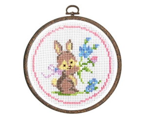 オリムパス 刺しゅうキット かんたんクロス ステッチ 森のかわいいなかまたち ウサギとお花 7402 (取り寄せ品) (メール便可)