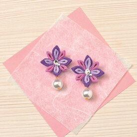 パナミ 手芸キット 京ちりめんつまみ細工 彩花イヤリング(パープル) 七五三、卒業式にも　LH-419　(取り寄せ品)　(メール便可)
