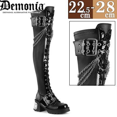 楽天市場】Demonia デモニア 厚底 ブーツ 黒 7cm ヒール ロングブーツ 