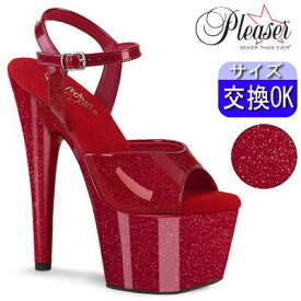 Pleaser プリーザー 厚底 ストラップ サンダル ルビーレッド 約18cm/センチヒール ハイヒール ピンヒール ヒール サンダル ステージ ダンス ポールダンス レディース シューズ 靴 小さい プリーザーヒール Pleaser 公式 ADORE-709GP ADO709GP/RYRG/M