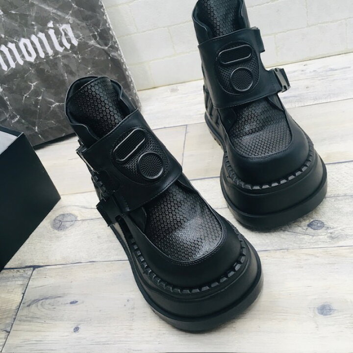 【3ヶ月保証&特典付】デモニア demonia 厚底スニーカー ヒールスニーカー 黒 10cm/センチ ヒール ユニセックス レディース メンズ パンク ロリータ ゴシック ゴス 靴 厚底靴 ごつい V系 サイバー韓国 DEMONIA 公式 BOXER-13 BOX13/BVL 即納_DM