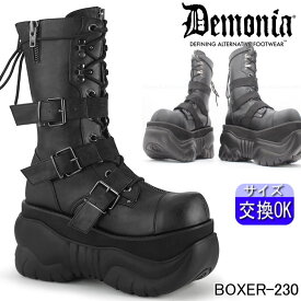 DEMONI A BOXER-230|厚底10cm|22cm〜30cm| デモニア 厚底ブーツ 黒 超厚底ミドルブーツ コンバットブーツ ミリタリーブーツ ワークブーツ 靴 パンク ロック ゴシック メンズ シューズ 盛れる ごつい V系 韓国系 レディース 即納 公式 BOX230/BVL
