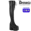 オリジナル特典付 デモニア demonia 厚底ブーツ 黒 ロング サイハイ ニーハイ ブーツ 人気 パンク ロック ロリータ ゴシック ゴス ゴスロリ レディース 靴 ごつい V系 サイバー DEMONIA 公式 CAMEL-300 CAM300/BVL