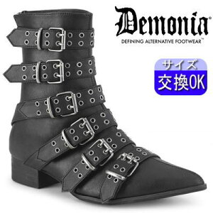【3ヶ月保証&特典付】デモニア demonia ショートブーツ 黒 つや消し合皮 ワークブーツ ポンテッドトゥ ユニセックス レディース メンズ パンク ロック ゴシック ゴス 靴 とんがり靴 ごつい V系