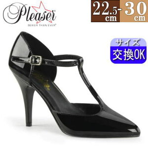 【3ヶ月保証&特典付】プリーザー Tストラップパンプス 10cm/センチ ヒール ブラック 黒 エナメル ポインテッドトゥ セクシー レディース ドレス ステージ 衣装 衣裳 女装 靴 プリーザーヒール