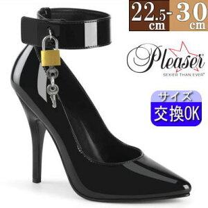 【3ヶ月保証&特典付】プリーザー パンプス ブラック 黒 5インチ ヒール アンクルストラップ 南京錠 ハイヒール ピンヒール 靴 プリーザーヒール Pleaser 公式 SEDUCE-432 SED432/B