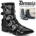 【3ヶ月保証&特典付】デモニア demonia ショートブーツ 黒 エナメル コンバットブーツ ミリタリーブーツ ワークブーツ おしゃれ ユニセックス レディース メンズ パンク ゴシック ゴス とんがり 靴 ごつい V系 サイバー 韓国ファッション DEMONIA 公式 WARLOCK-70 WAR70/B
