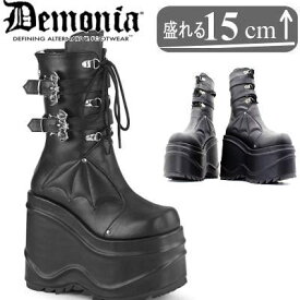 Demonia デモニア 厚底 ブーツ 黒 超厚底 ミドルブーツ 15cm ヒール 靴 派手 人気 パンク ロック ロリータ ゴシック ゴス ゴスロリ レディース ファッション シューズ 靴 ごつい ゴツめ V系 サイバー 原宿系 韓国系 メンズ 男 履ける 公式 正規店