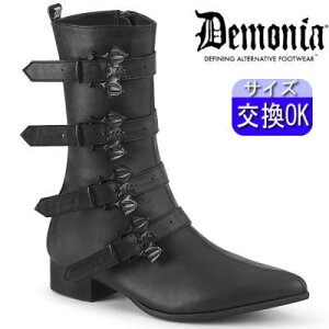 【3ヶ月保証&特典付】デモニア demonia ミドルブーツ 黒 ワークブーツ コンバットブーツ ミリタリーブーツ ワークブーツ おしゃれ ユニセックス パンク ロック レディース とんがり 靴 ごつい