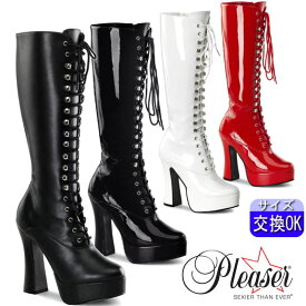【おまけ付き】 Pleaser | 12.7cmヒール|22.5cm〜30cm| プリーザー 厚底ブーツ ロングブーツ 厚底エナメル つや消し合皮 ハイヒール 編み上げ レースアップ チャンキーヒール 太ヒール レディース 靴 歩きやすい 大きいサイズ プリーザーヒール 公式 ELE2020