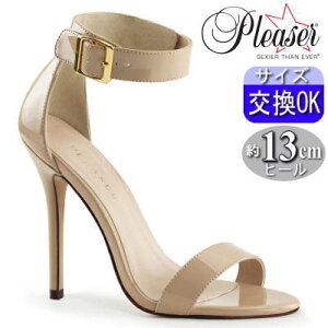 【3ヶ月保証&特典付】プリーザー ストラップ サンダル 5インチ ヒール ベージュ クリーム エナメル ハイヒール ピンヒール ヒール ダンス ミスコン コンテスト 用 レディース 靴 大きい サイ