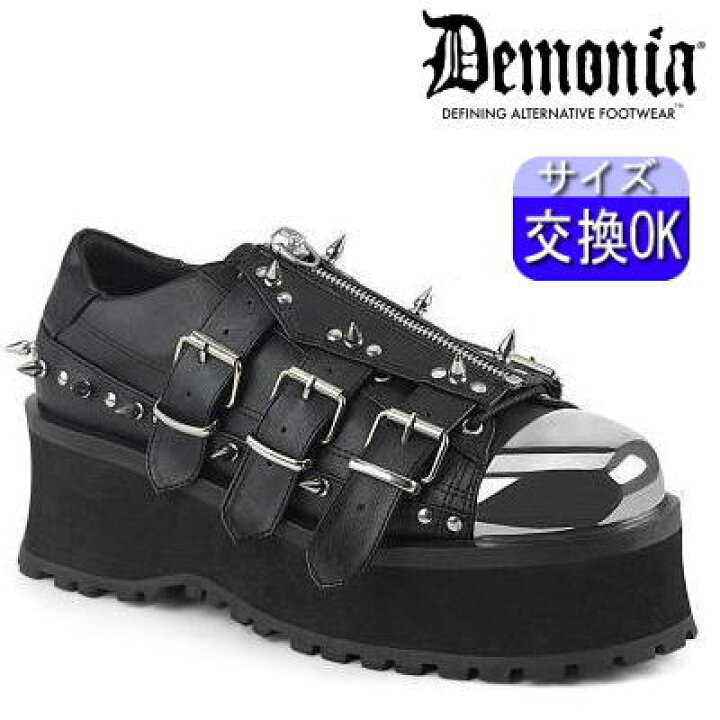 【3ヶ月保証&特典付】デモニア demonia 厚底スニーカー ヒールスニーカー 黒 10cm/センチ ヒール ユニセックス レディース メンズ パンク ロリータ ゴシック ゴス 靴 厚底靴 ごつい V系 サイバー韓国 DEMONIA 公式 BOXER-13 BOX13/BVL 即納_DM