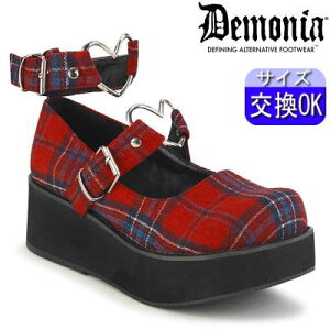 【3ヶ月保証&特典付】デモニア demonia ラバーソール ローファー 赤チェック おでこ靴 レディース 靴 人気 パンク ロック ロリータ ゴシック ゴス ゴスロリ ごつい V系 サイバー 量産型 地雷系 D