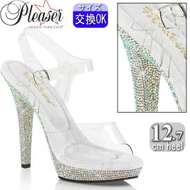 Pleaser プリーザー ヒール クリアサンダル ピンヒール ラインストーン 12cm〜13cm 実寸12.7cmサンダル レディース ストラップ 付き キャバ ドレス パーティー ミスコン コンテストヒール 大きいサイズ LIP108DM/C/SMCRS 正規品 即納