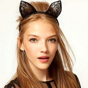 猫耳カチューシャ ハロウィングッズ アニマル 仮装 カチューシャ 猫耳 ネコ 猫 レース レースねこ耳カチューシャ ブラック 黒 白 ホワイト