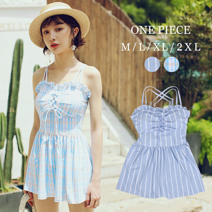 楽天市場 水着 レディース 体型カバー ワンピース ストライプ チェック 柄 ノンワイヤー オトナ女子 ショートパンツ 一体型 2xl 3l 2l M L 9号 11号 13号 15号 通販 ワンピース水着 Sexyqueen セクシークイーン