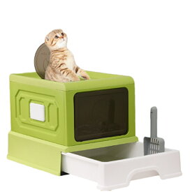 猫 トイレ 大型 ふた付き 密閉式スコップ付き猫トイレ 折りたたみ式 ネコトイレ 猫砂の飛び散り防止 引き出し式消臭ネコのトイレ 猫ブラシ付き お掃除楽 清潔トイレ ニオイの広がり防止 掃除簡単 砂の飛び散り防止 猫 トイレ用品