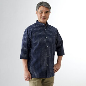 日本製紳士亀田ちぢみ織スタンド衿シャツ