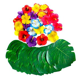 人工モンステラリーフ ハイビスカス造花 トロピカルセット 葉っぱ ヤシの葉 ハワイアン