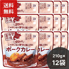 富良野市場 ゴロッとじゃがいもと厚切り豚バラのポークカレー 210g×12袋セット 富良野地方卸売市場 北海道産 カレー レトルト 豚肉 手軽 簡単 まとめ買い 食品 便利 国産 簡単調理 本格 温めるだけ おいしい