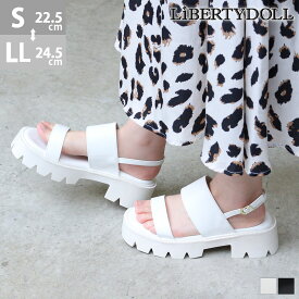 サンダル レディース 厚底 黒 ストラップ 歩きやすい 疲れにくい 痛くない かわいい おしゃれ アイボリー ダブルベルト ベルトサンダル 4.5cmヒール ミドルヒール レザー 合皮 ブラック 夏 浴衣 22.5-24.5cm No.4140 リバティードール