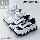 スニーカー レディース 厚底 白 ダッドスニーカー ボリュームスニーカー ウェーブソール ローカット 5cmヒール 軽量 インソール 疲れにくい 歩きやすい ブラック 黒 22.5-25.5cm No.1567 ラブハンター