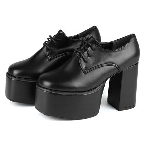 ローファー レディース 厚底 ハイヒール 10.5cmヒール 革靴 合成皮革 エナメル 痛くない 黒 チャンキーヒール 太ヒール 歩きやすい ブラック No.1533 22-25cm ラブハンター