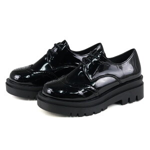 オックスフォードシューズ レディース レースアップシューズ 厚底 5cmヒール 大きいサイズ ウィングチップ おじ靴 痛くない ラウンドトゥ 革靴 レザー 合成皮革 エナメル 黒 22.5-27cm No.3051 リ