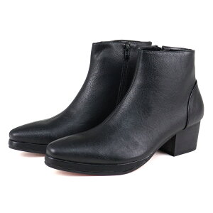 ブーツ メンズ サイドジップ 厚底 6cmヒール レッドソール レザー スエード 3E カジュアル 靴 トンガリ 黒 ブラック 茶 ブラウン ベージュ 大人 上品 キレイめ 革靴 レッドソール 25-27cm LOVE HUNTER