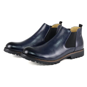 ブーツ メンズ サイドゴア ショート タンクソール 防滑 3E レザー 合成皮革 履きやすい ローヒール カジュアル おしゃれ 3cmヒール ハイカット シンプル バイクブーツ No.2353 25-27cm 黒 ブラック