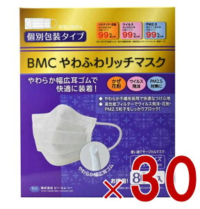【10/25限定! 抽選で最大全額ポイントバック※要エントリー】 BMC やわふわリッチマスク ふつう 白 80枚 立体 サージカルマスク 不織布 大人用 個別包装 30個