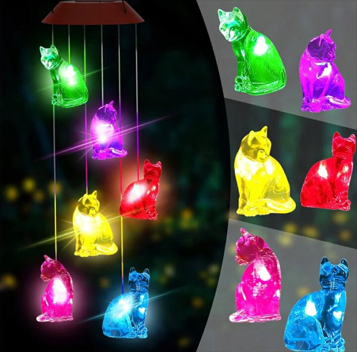楽天市場】箱潰れ【光る猫の吊り下げオブジェ ソーラーウィンド 