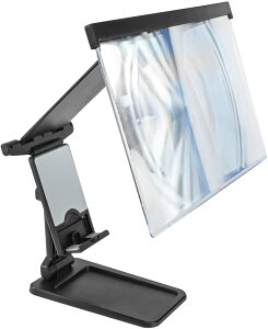 【2in1画面拡大鏡スタンド】スクリーンアンプ スタンド 12インチ 卓上 スマホスタンド 携帯画面拡大鏡 スマホ画面アンプ スクリーン拡大ルーペHD 2〜4倍 3D 折り畳み式 持ち歩く可能 角度調整