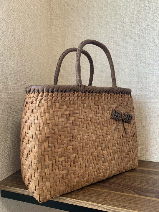 楽天市場】山葡萄かごバッグ 手作りかごバッグ 網代編み Lサイズ 内布 