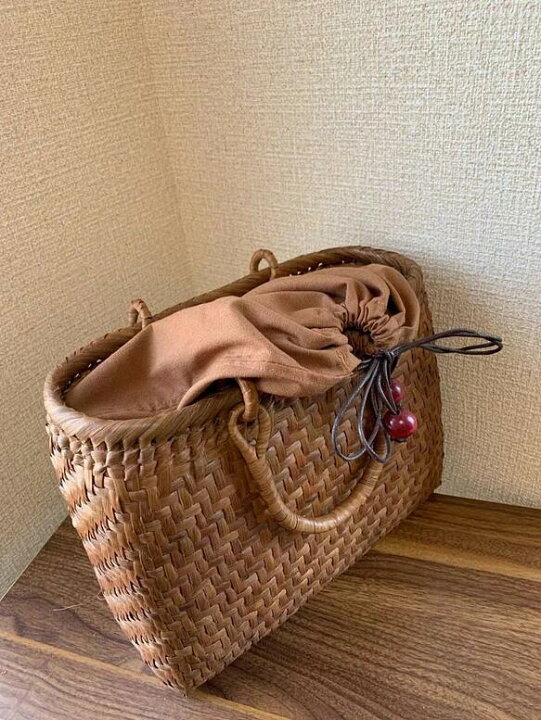 楽天市場】山葡萄 山葡萄かごバッグ 手作り 籠バッグ 網代編み 巾着  