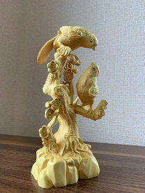 木彫 飾り 鳥 ツゲ 置き物 (約)高17cm×幅8cm×奥行5cm