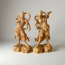 仏像 仁王像 金剛力士像 密迹力士像 阿形像 吽形像 護法善神 ツゲ黄楊 木彫 仏具 (約)高20cm×幅15cm×奥行5cm