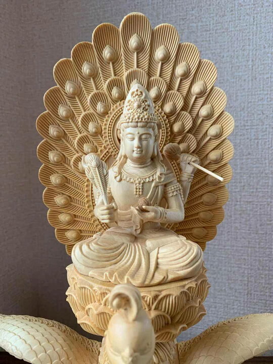 楽天市場】仏像 孔雀明王像 孔雀明王 孔雀仏母 孔雀王母菩薩 檜木 木彫  