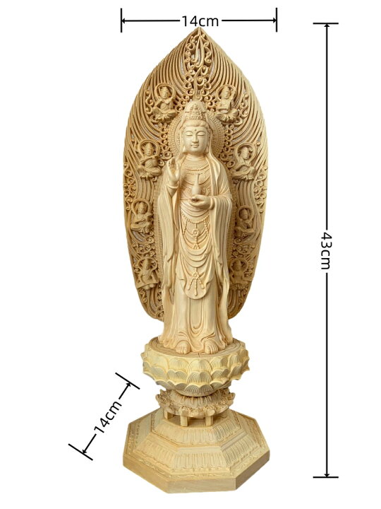 楽天市場】仏像 木彫り 観音菩薩像 檜木 木彫 仏具 (約)高43cm×幅14cm 