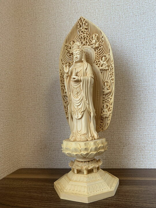 楽天市場】仏像 木彫り 観音菩薩像 檜木 木彫 仏具 (約)高43cm×幅14cm 